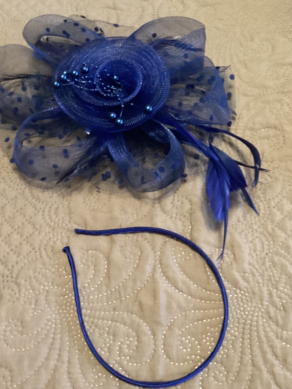 Blue Floral Fascinator Headband - Elegant Women's Hair Accessory
